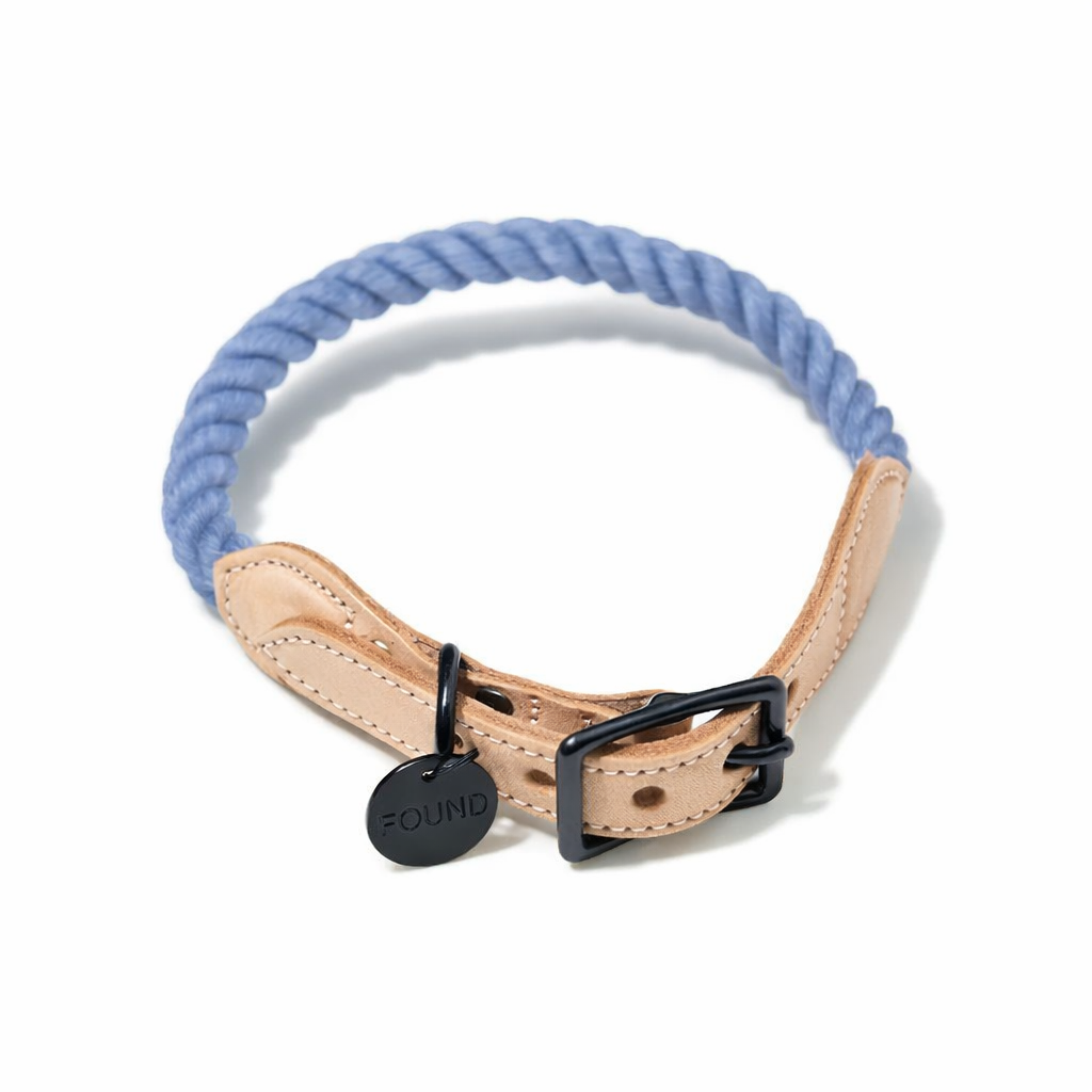 Blue Jean Up-Cycled Rope Cat & Dog Collar – Matte Black Hardware