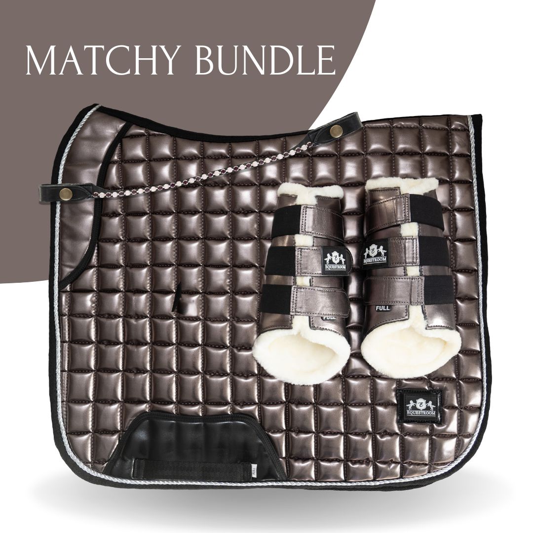 Southlake Paws Spaceship Grey Saddle Pad Set featuring a quilted saddle pad and matching boots with fleece lining.