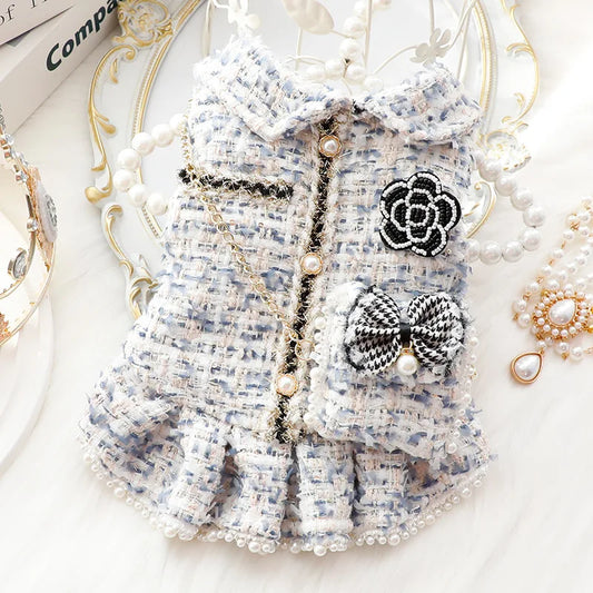 Luxury Chanel-Inspired Tweed Dress with Bling Bow Purse - Southlake Paws