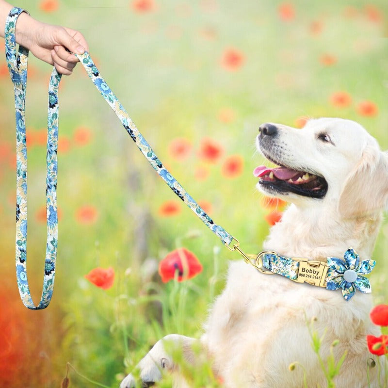Blue Daisy Flower Dog Collar & Leash Set | Personalized Free - Southlake Paws