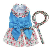 Blue Floral Harness Dog Dress & Leash Set