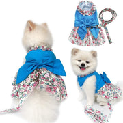 Blue Floral Harness Dog Dress & Leash Set