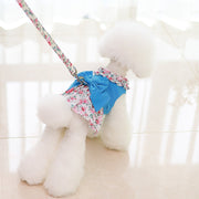 Blue Floral Harness Dog Dress & Leash Set