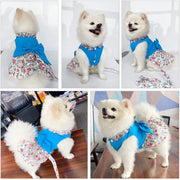 Blue Floral Harness Dog Dress & Leash Set