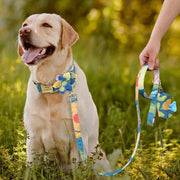 Blue Flower Dog Collar & Leash Set with Matching Poop Bag Case | Personalized Free