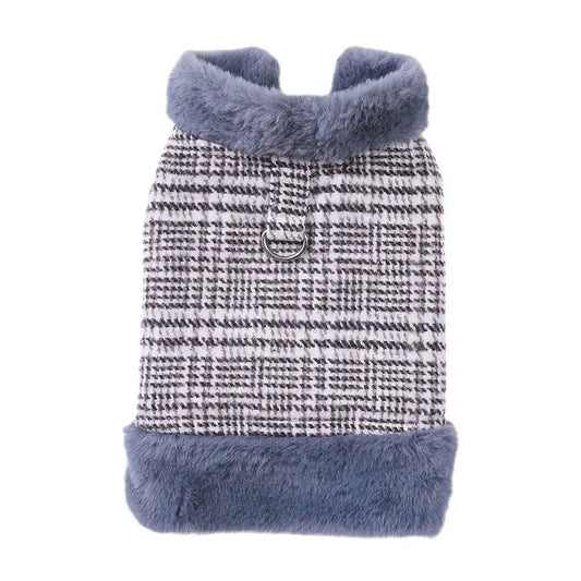 Winter Fleece-Lined Check Dog Harness Dress Coat