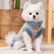Winter Fleece-Lined Check Dog Harness Dress Coat
