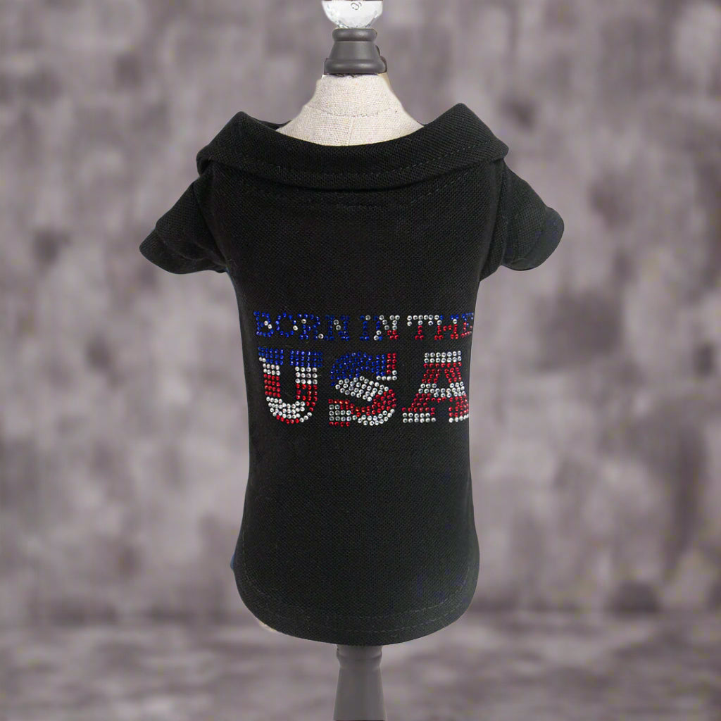 Born in the USA Polo Black Limited Edition Sparkle Style (Now on Sale!) Tees - Luxury Dog Collar from Southlake Paws
