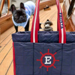 Customizable blue quilted dog bag