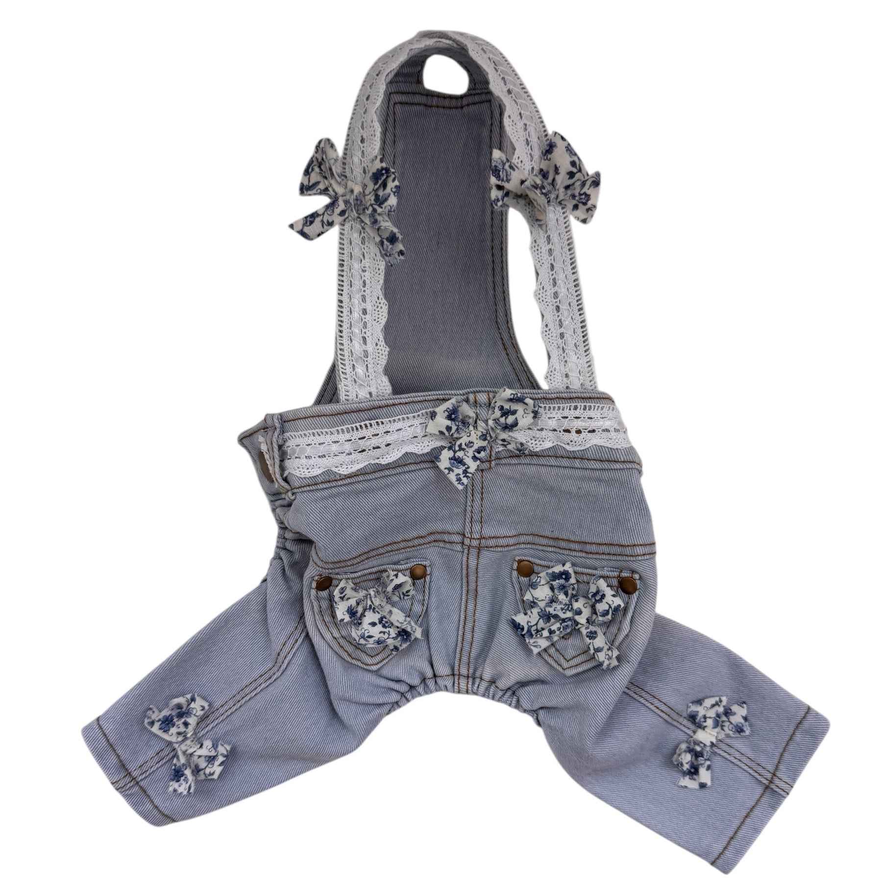 Blue Overalls with Blue Floral Bows