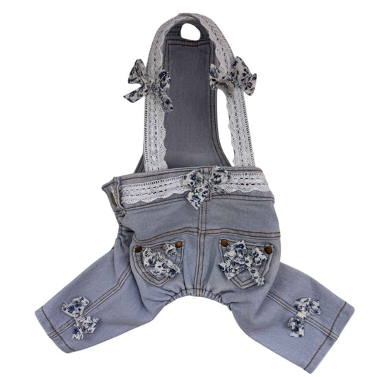 Blue Overalls with Blue Floral Bows