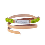 Personalized silver and leather dog tag with green details