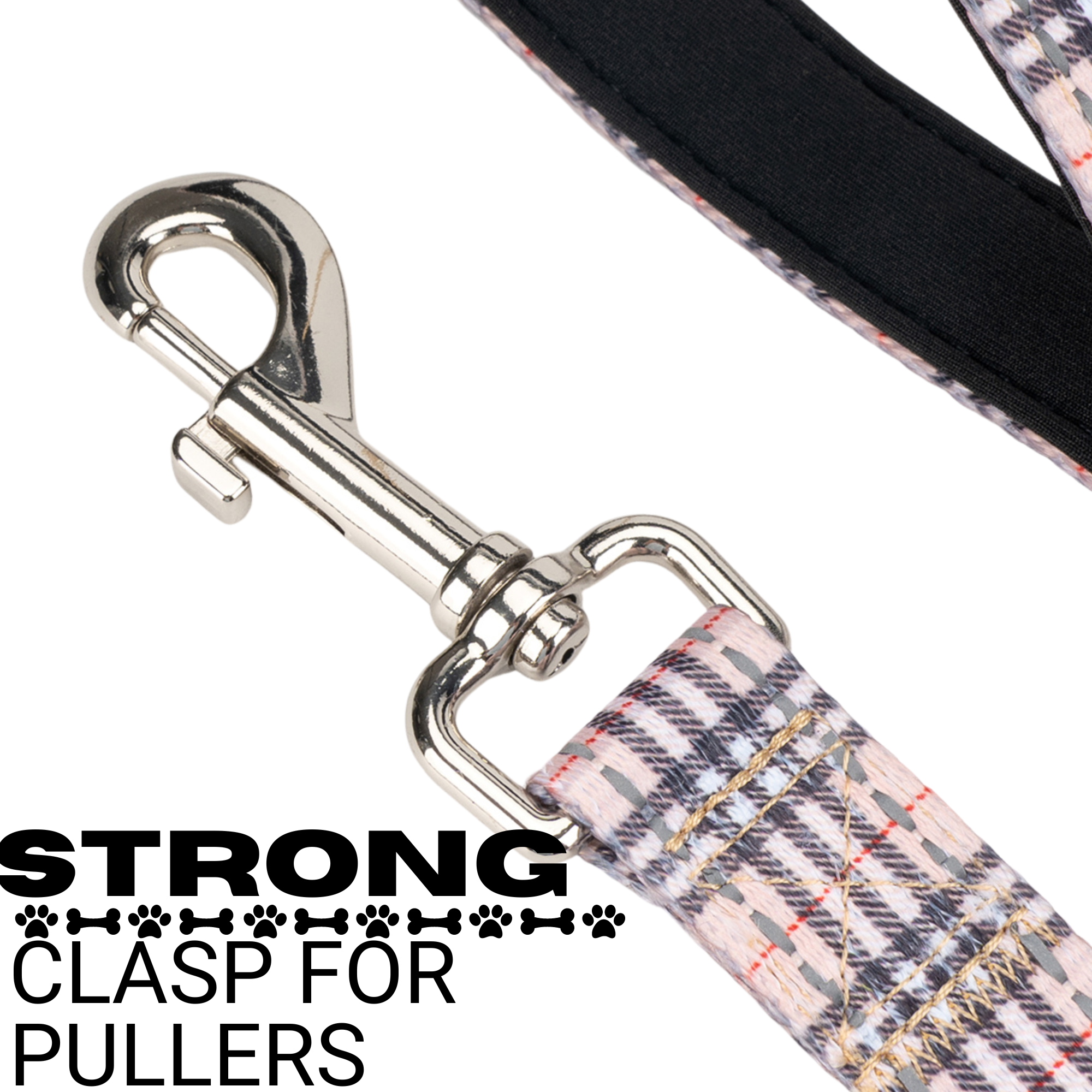 EcoBark Tan Plaid Dog Leash with padded grip and strong clasp, designed for small and medium dogs. Available in 4ft, 5ft, and