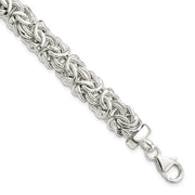 9.3mm Rhodium Sterling Silver Hollow Byzantine Chain Bracelet, 7 Inch