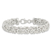 9.3mm Rhodium Sterling Silver Hollow Byzantine Chain Bracelet, 7 Inch
