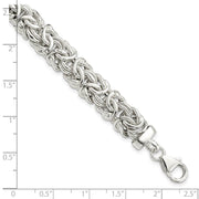 9.3mm Rhodium Sterling Silver Hollow Byzantine Chain Bracelet, 7 Inch