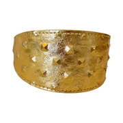 Glam Gold Embossed Studded Italian Leather 3 Wide Style Collar