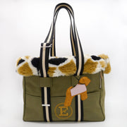Green Bag And Fur Dog Carrier