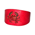 Load image into Gallery viewer, Red Orange Snake Wide Style Collar With Rhinestone Crab Accessory

