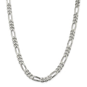 Men's 8mm Sterling Silver, Solid Figaro Chain Necklace