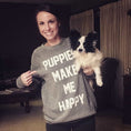 Load image into Gallery viewer, Puppies Make Me Happy | Tri-Blend Gray Crewneck Sweatshirt | MISPRINT
