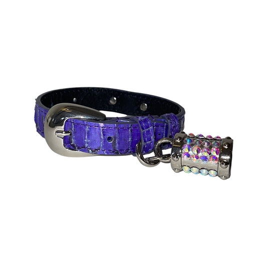 XS/S 7-14  Iridescent Purple/Silver Custom Snake Collar/Custom Silver Oval Italian Hardware & Swarovski Crystal Charm
