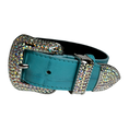 Load image into Gallery viewer, The Tiffany Collection. Gorgeous Turquoise Blue Embossed Croc Italian Leather/Custom Silver Swarovski Crystal Hardware Collar.
