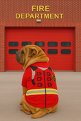 Load image into Gallery viewer, Parisian Pet 'Fire-Barker' Halloween Costume for Dogs & Cats – Firefighter Dog Costume, Pet Halloween Outfit, Red and Yellow
