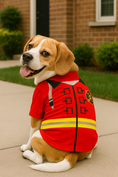 Load image into Gallery viewer, Parisian Pet 'Fire-Barker' Halloween Costume for Dogs & Cats – Firefighter Dog Costume, Pet Halloween Outfit, Red and Yellow
