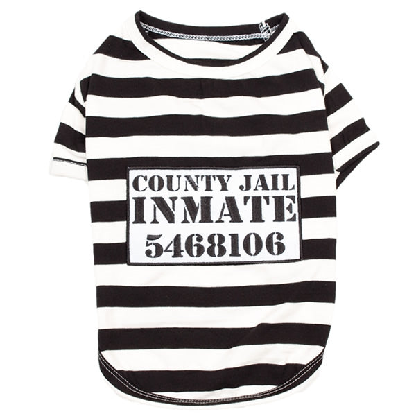 Parisian Pet 'Furry Inmate' Black and White Stripes Halloween Costume - Funny Prison Design for Cats & Dogs
