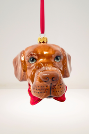 Chocolate Labrador Glass Christmas Ornament 