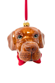 Chocolate Labrador Glass Christmas Ornament 