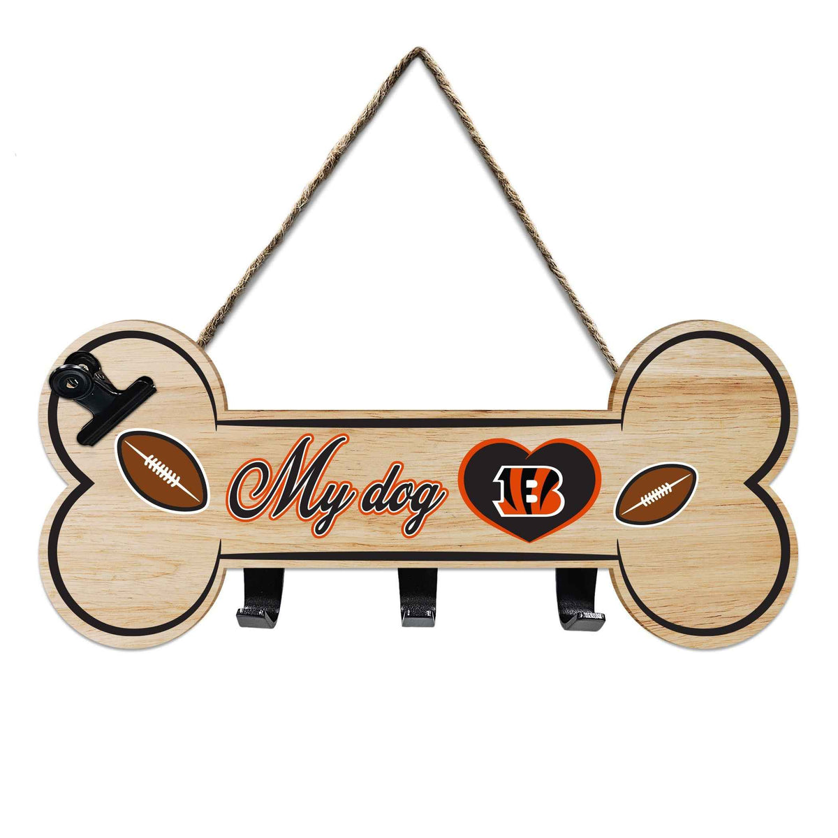 Cincinnati Bengals Bone Shape Sign With Hooks