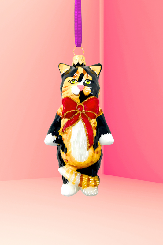 Cleo Calico Cat Glass Ornament 