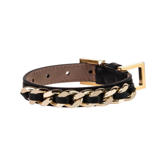 Leather Dog Collar in Black - Chain, Made in Italy