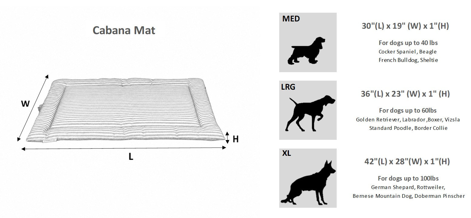 Bowsers Cabana Reversible Indoor-Outdoor Dog Mat size chart