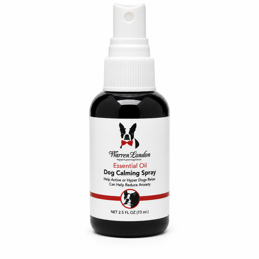 Southlake Paws Essential Oil Dog Calming Spray in a 2.5 oz bottle, designed to help reduce anxiety in dogs.