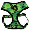 Load image into Gallery viewer, Green camouflage dog harness with 'EcoBark' branding on a white background
