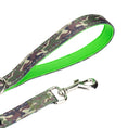 Load image into Gallery viewer, EcoBark Camo Dog Leash by Southlake Paws features a padded comfort grip and a camo design with a vibrant green interior.
