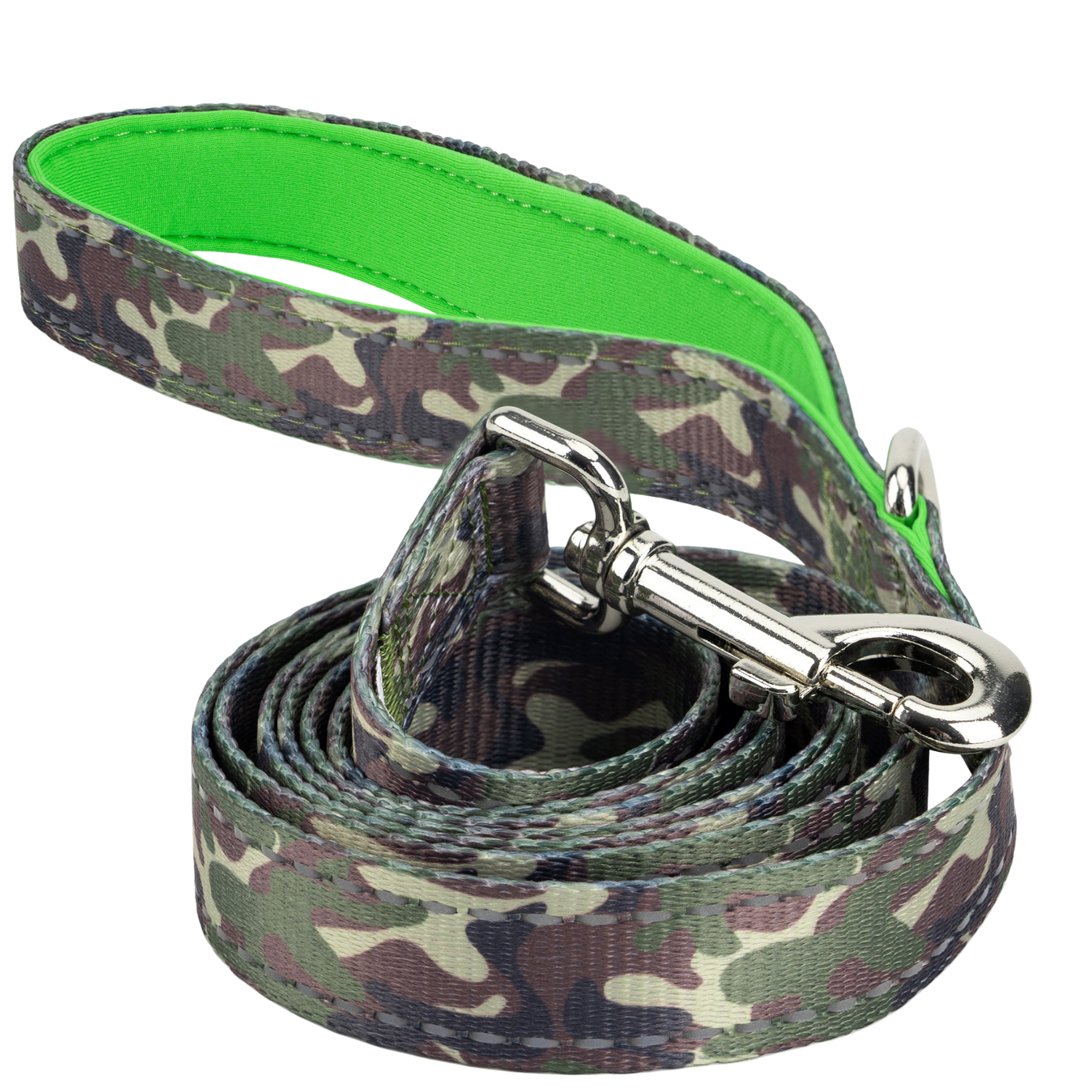 EcoBark Camo Dog Leash by Southlake Paws, featuring a padded comfort grip and camo design, available in 4ft, 5ft, and 6ft len