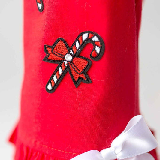 Hello Doggie Candy Cane Dog Satin Cotton Crystal Dress