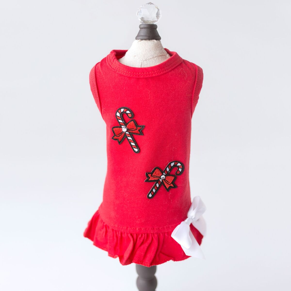 Candy Cane Dog Satin Cotton Crystal Dress - Designer Dog Clothes from Southlake Paws