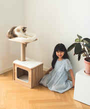 Cedar Wooden Cat Tree Condo with Natural Jute Rope Scratching Post