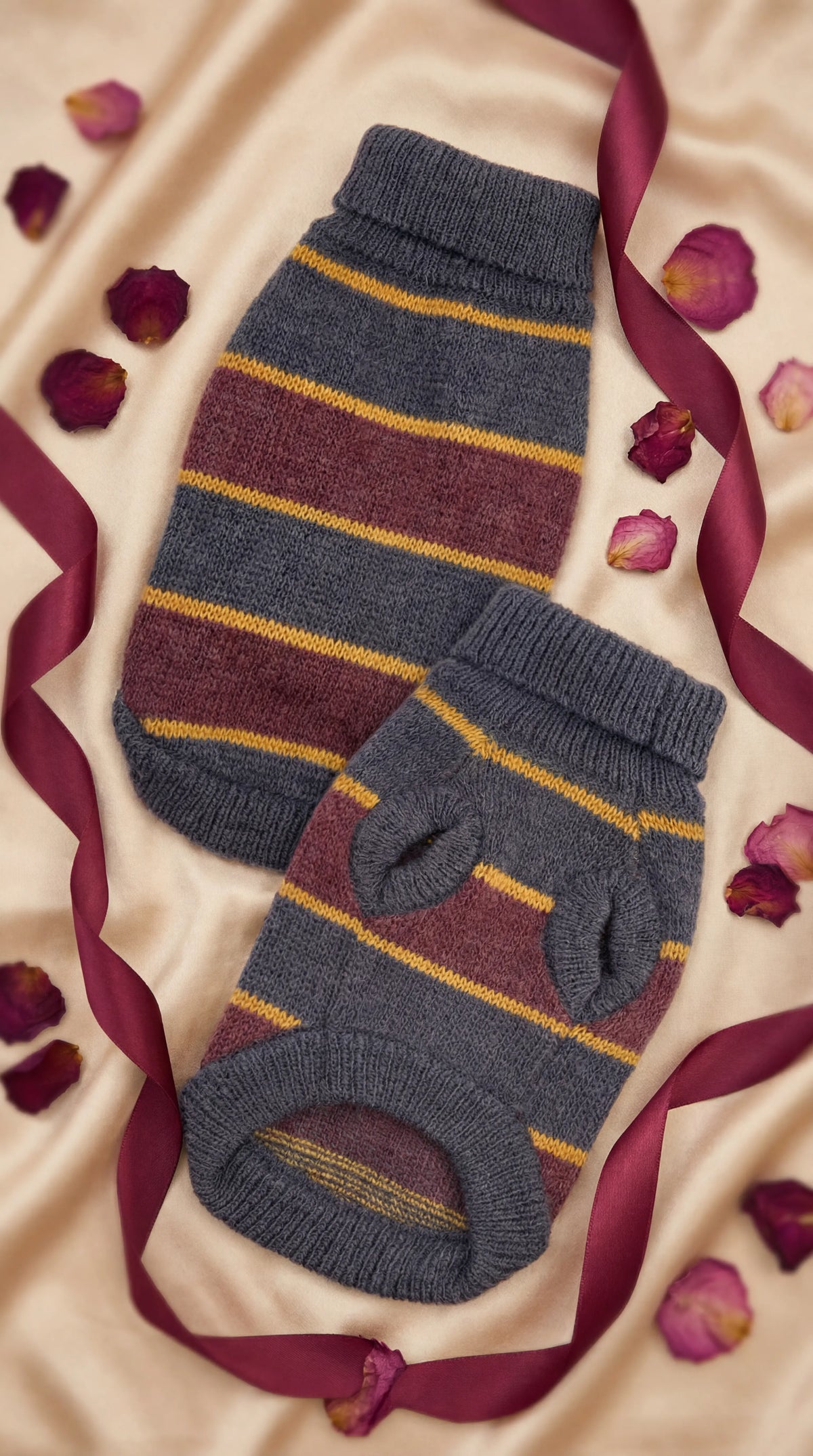 The Chai | Gray & Mustard Striped Turtleneck Dog Sweater