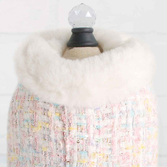 Hello Doggie Chantel Tweed Dog Coat Faux Fur Handmade Handmade in the USA Coats
