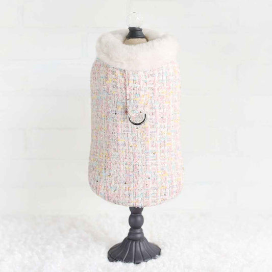 Hello Doggie Chantel Tweed Dog Coat Faux Fur Handmade Handmade in the USA Coats