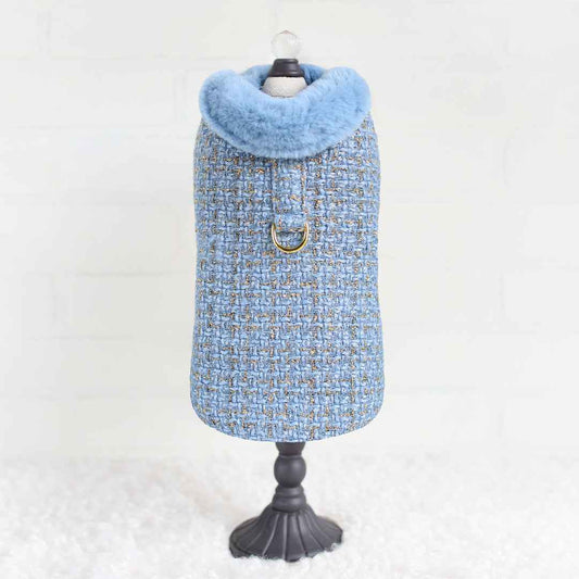 Hello Doggie Chantel Tweed Dog Coat Faux Fur Handmade Handmade in the USA Coats