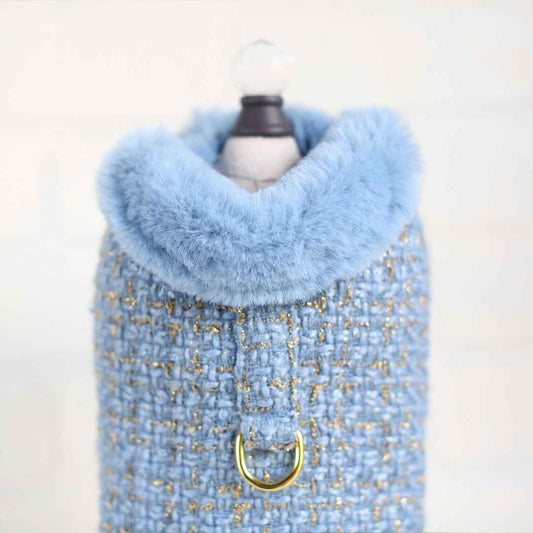 Hello Doggie Chantel Tweed Dog Coat Faux Fur Handmade Handmade in the USA Coats