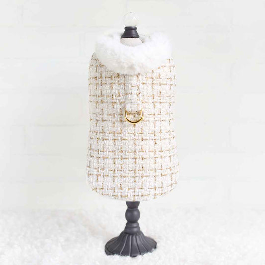 Hello Doggie Chantel Tweed Dog Coat Faux Fur Handmade Handmade in the USA Coats