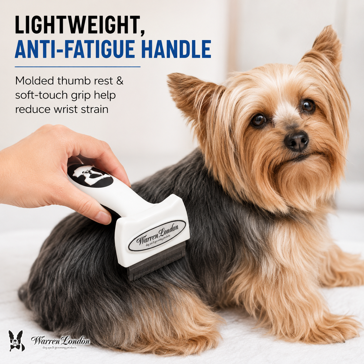 De-Shedding Dog Brush for Short Hair by Southlake Paws, featuring a lightweight handle and ergonomic design for comfort.
